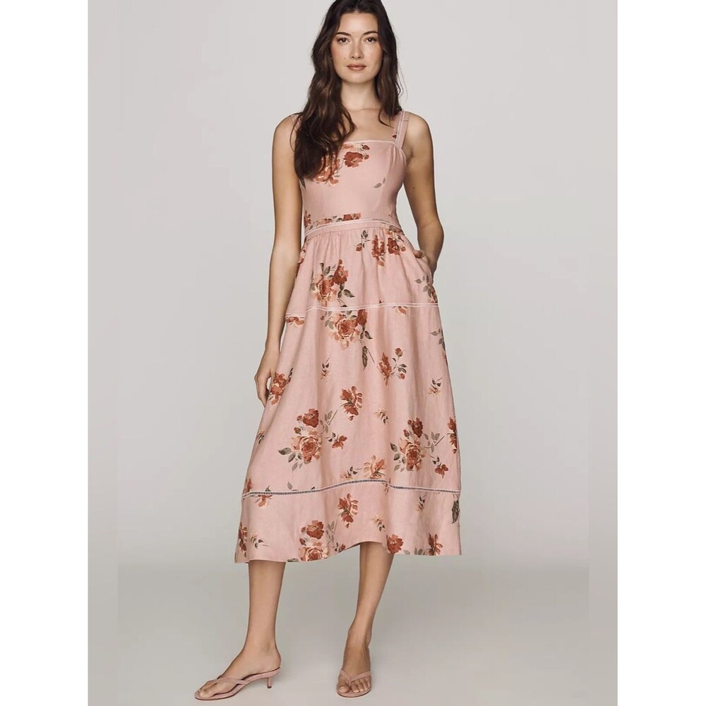 NEW REFORMATION Reformation Everett 100%
Linen Pink Midi Dress Rose Serenade